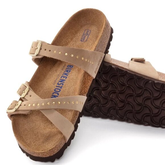 NEW Birkenstock Franca Injected Rivets Soft Footbed Leather Sandal Sandcastle 39 - Picture 1 of 15